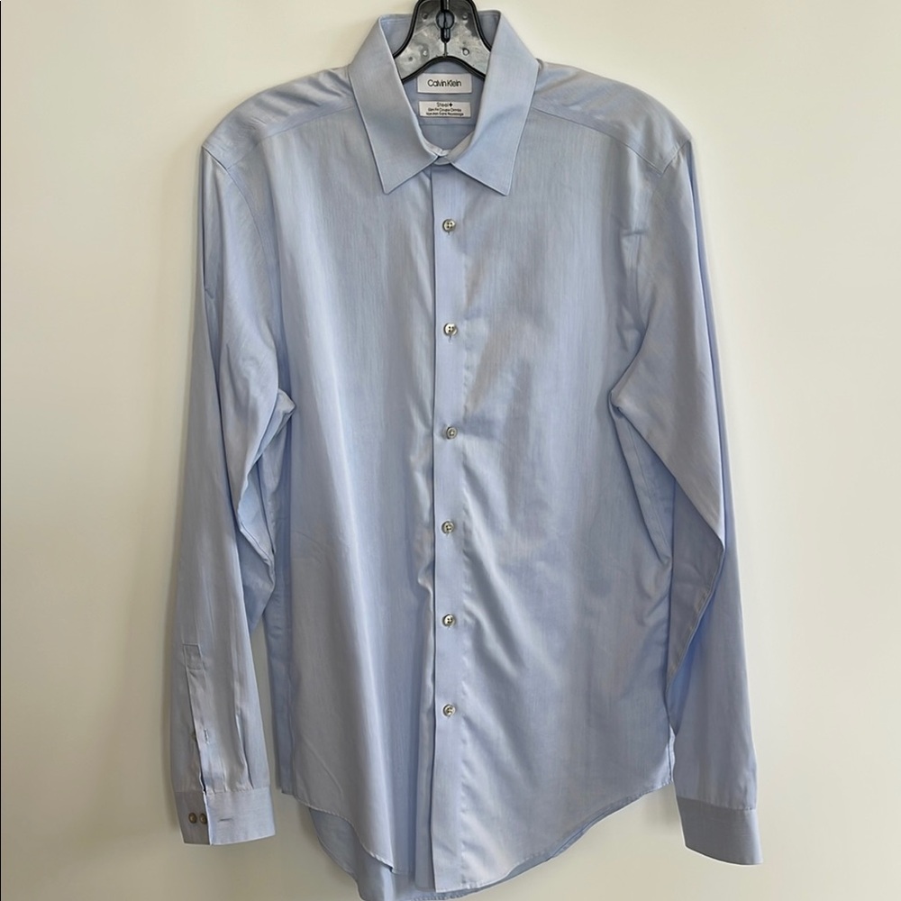 Calvin Klein Blue Dress Shirt Steel+ Slim Fit 15.5 34/35